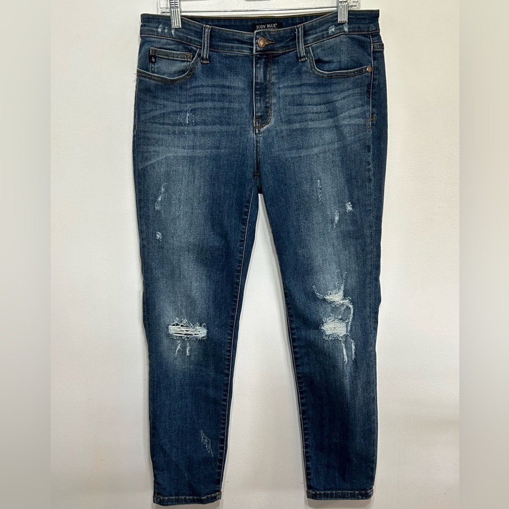 Judy Blue High Rise Distressed Relaxed Fit Skinny Jeans Womens Size 32